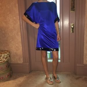 Dressy cocktail dress. Cobalt blue, black sequins